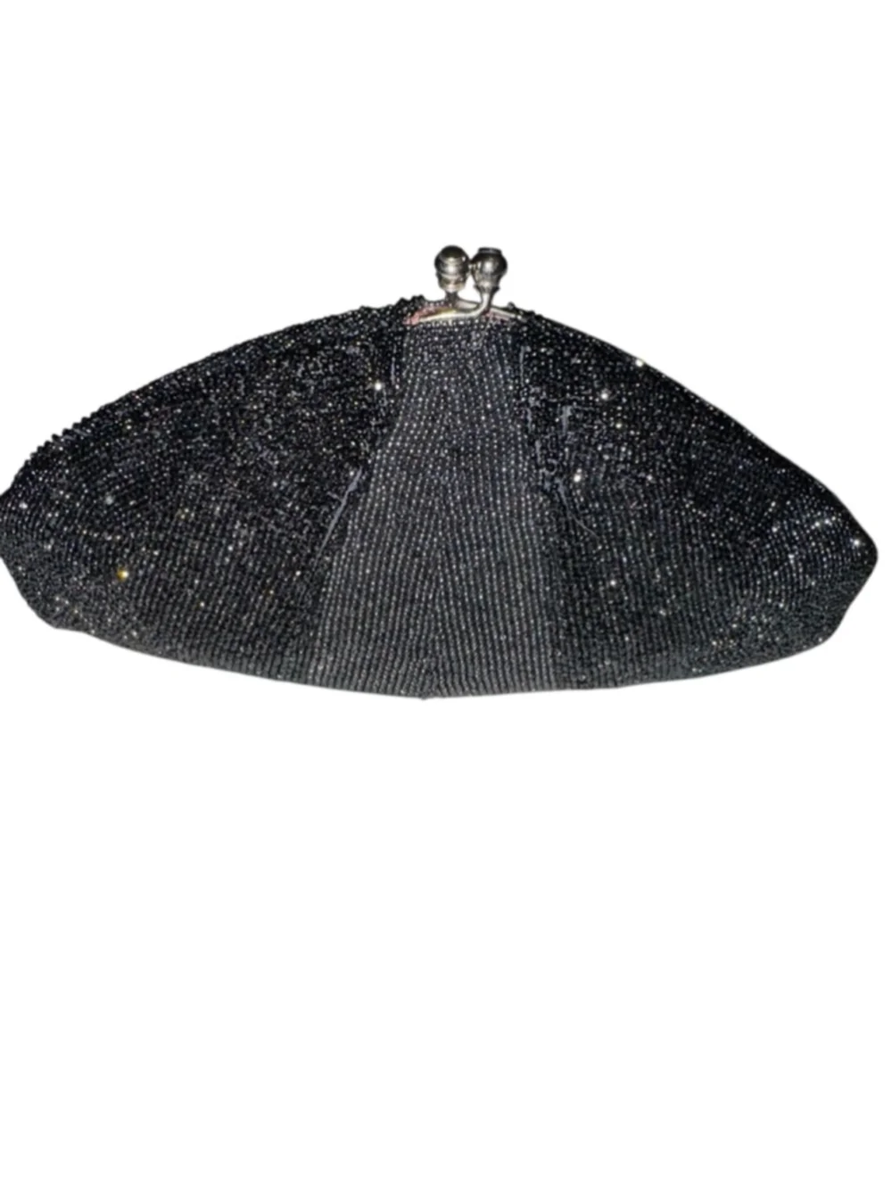 WALBORG small be  Walborg 1950s Black Beaded Scalloped shaped evening Clutch Bag